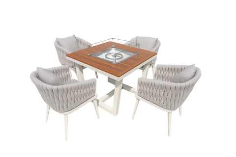 Seatherny 4 Seater Rectangle Teak Wood Table Top with with Fire Pit Set