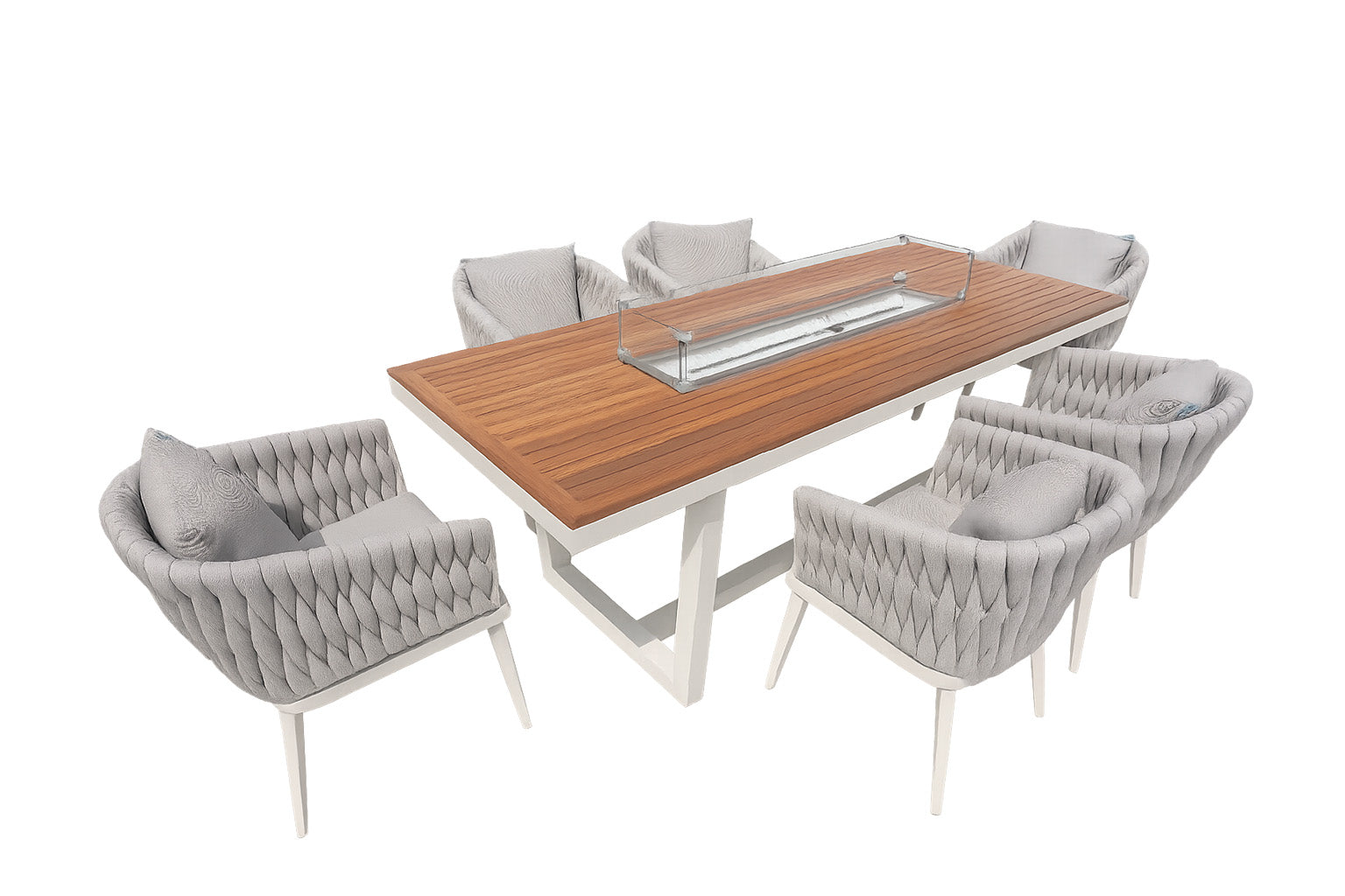 Seatherny 6 Seater Teak Wood Table Top with with Fire Pit Set